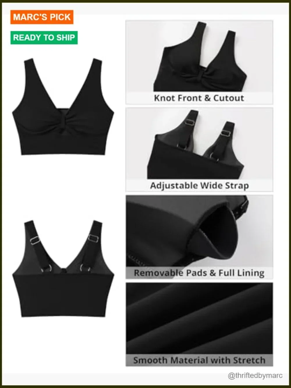 Cropped Knot Cut Out Bikini Top Adjustable Straps Padded Swim Top Only